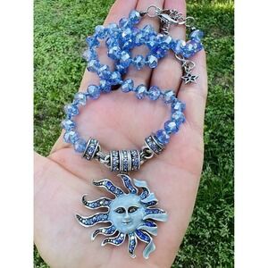 Kirks Folly Sunflower Moon Pendant Necklace Magnetic Enhancer Silvertone 2pc set